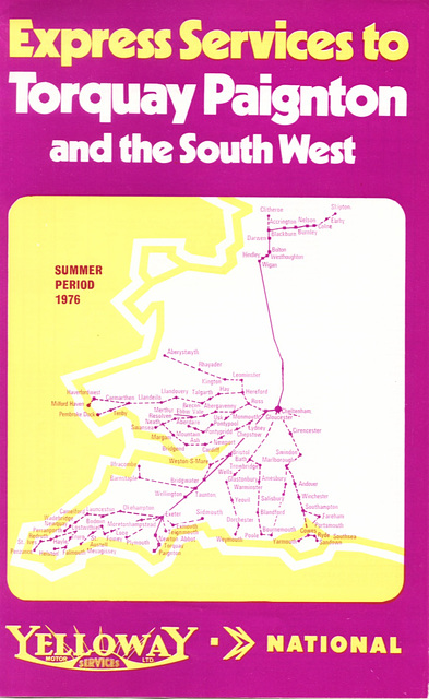 Yelloway/National Express joint service X65 timetable cover - Summer 1976 Yelloway/National Express joint service X65 timetable cover - Summer 1976