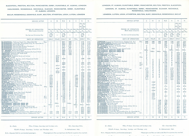 Yelloway Lancashire-London services timetable - Summer 1973 Yelloway Lancashire-London services timetable - Summer 1973