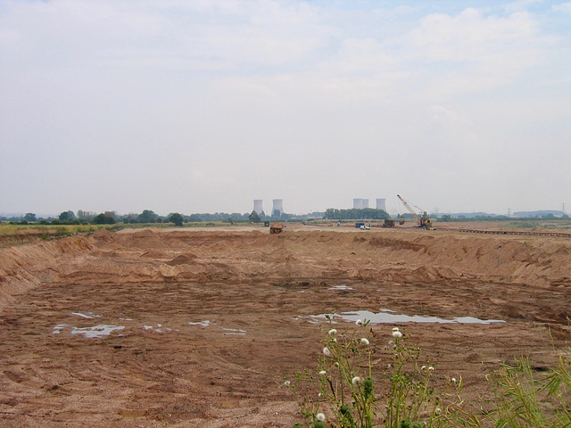 Looking over quarry workings towards Drakelow Power Station from west of Branston Water Park