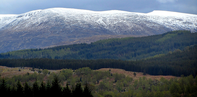 Snow capped hills and forests, Glen Garry, Lochaber, Scotland