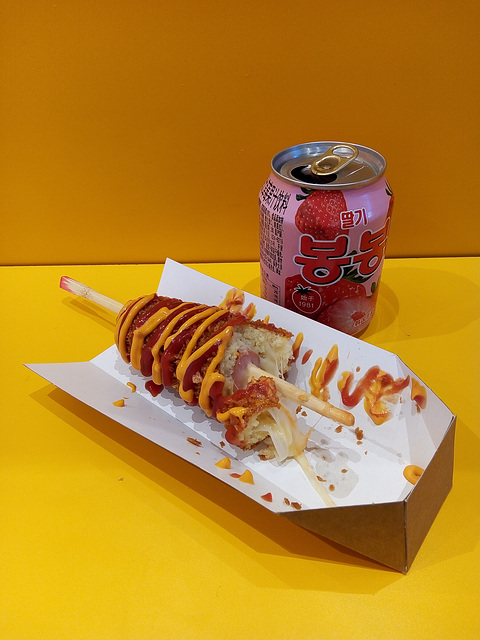 Korean Corn Dog....spicy ketchup & kimchi mayo...