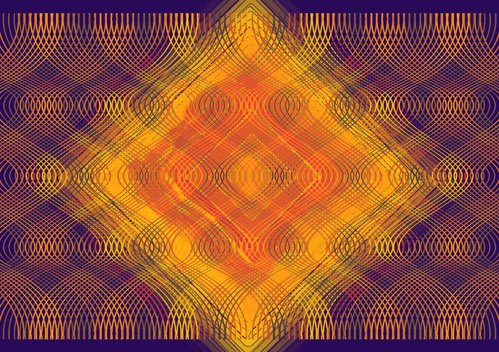 curvy overlapping fractal pattern in purple orange & yellow