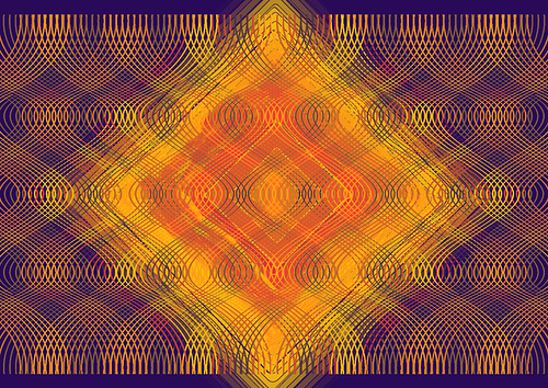 curvy overlapping fractal pattern in purple orange & yellow