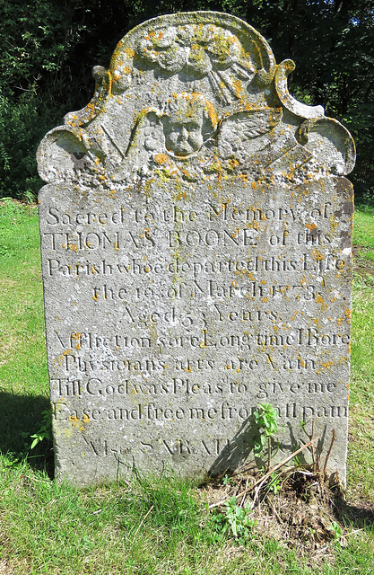 navestock church, essex  (16)c18 tombstone of thomas boone, +1773 with cherub