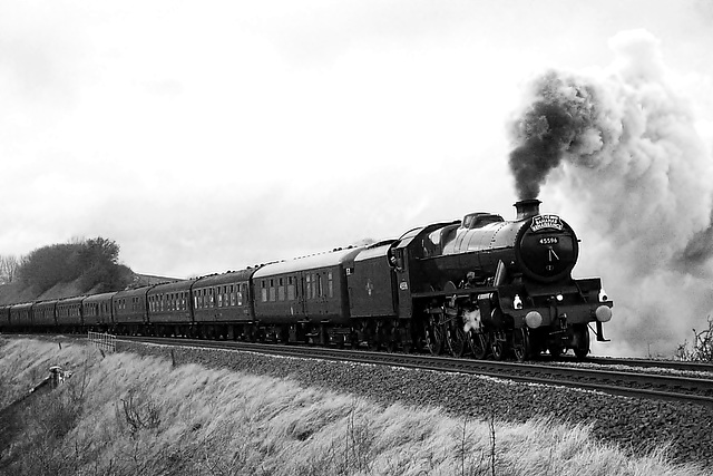 Stanier LMS class 6P Jubilee 4-6-0 45596 BAHAMAS on its first outing after overhaul at Waitby on 1Z61 Carlisle - Keighley 9th February 2019.