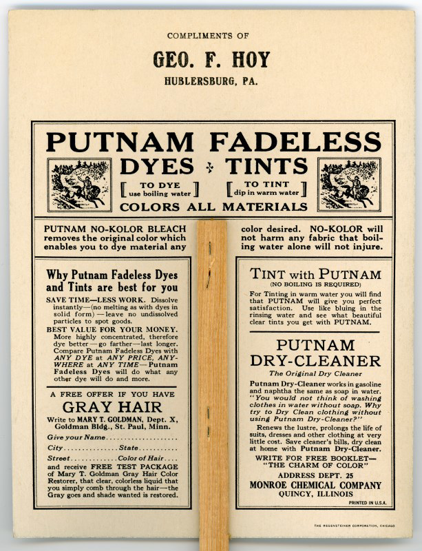 Putnam Fadeless Dyes and Tints Advertising Fan (Back)