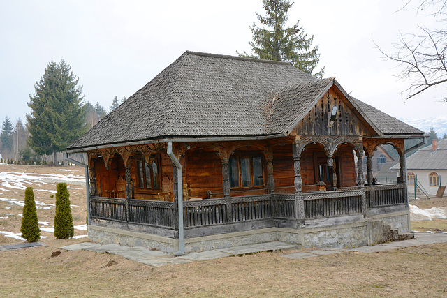 Romania, Maramureș, Old Wooden House in the  Moisei Monastery of the Assumption of the Virgin