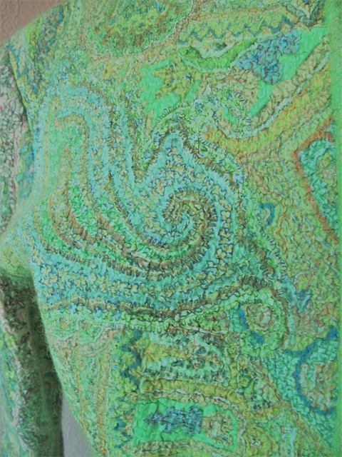 mint green nuno felted jacket -close-up