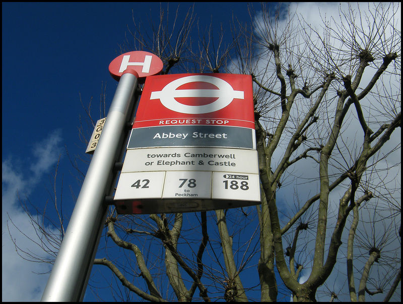 sun on a London bus stop