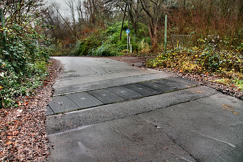 Gleisreste der ehem. Rheinischen Bahnstrecke auf der Centrumstraße (Bochum-Hamme) / 18.12.2021