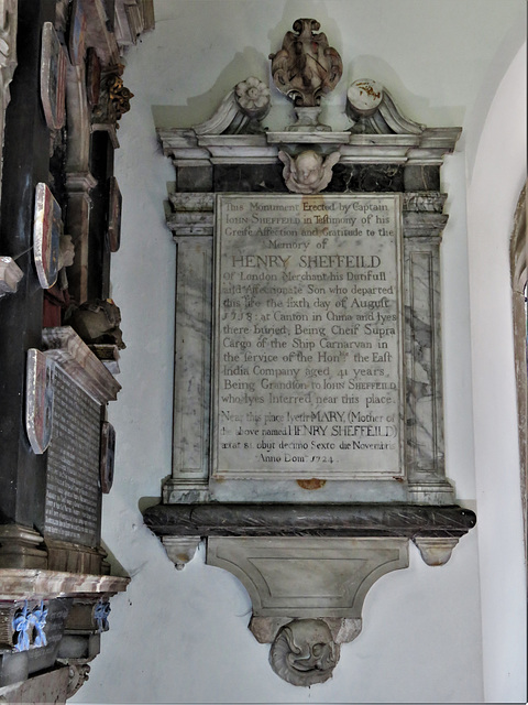 navestock church, essex  (43)c18 tomb of henry sheffeild +1738. he died in china