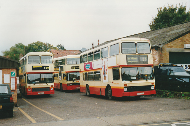 First Eastern Counties buses at Bury St. Edmunds - 29 Sep 2001