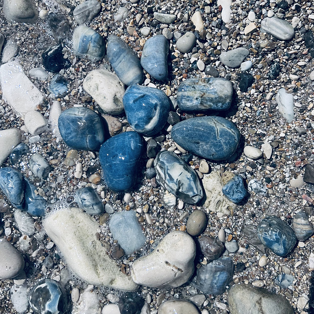 Blue pebbles.