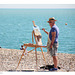 Artist at work - painting Seaford Head & the Martello Tower - 29 7 2022