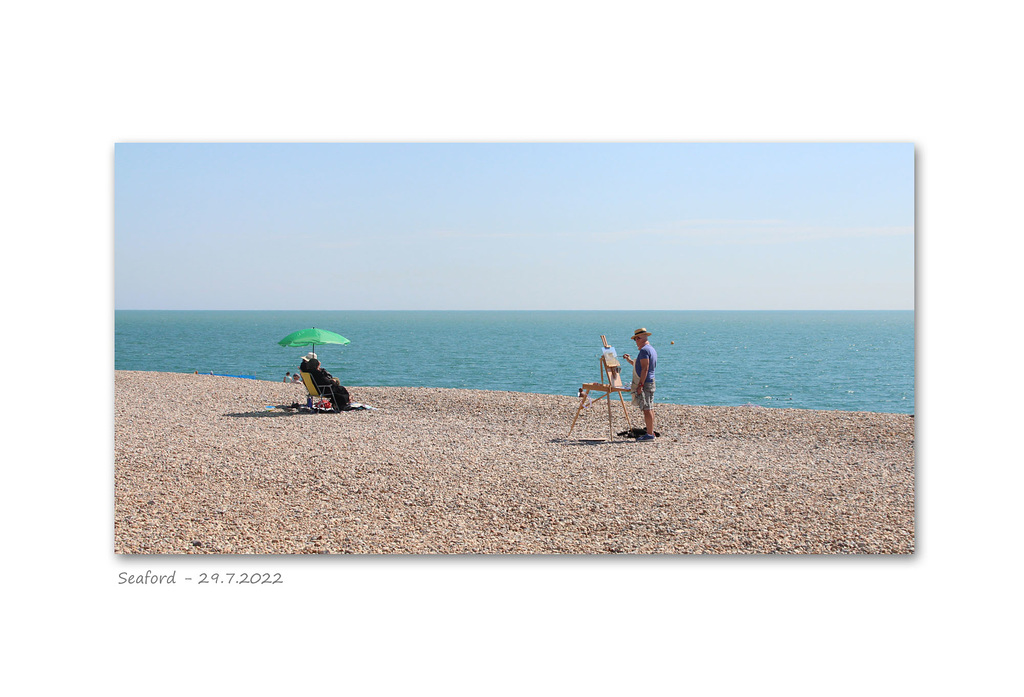 Artist at work on Seaford beach - 29 7 2022