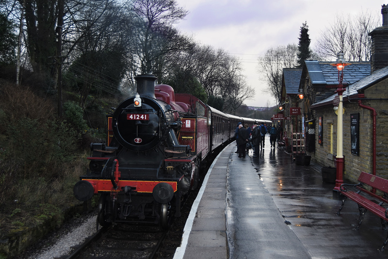 Haworth Station on a rainy evening.