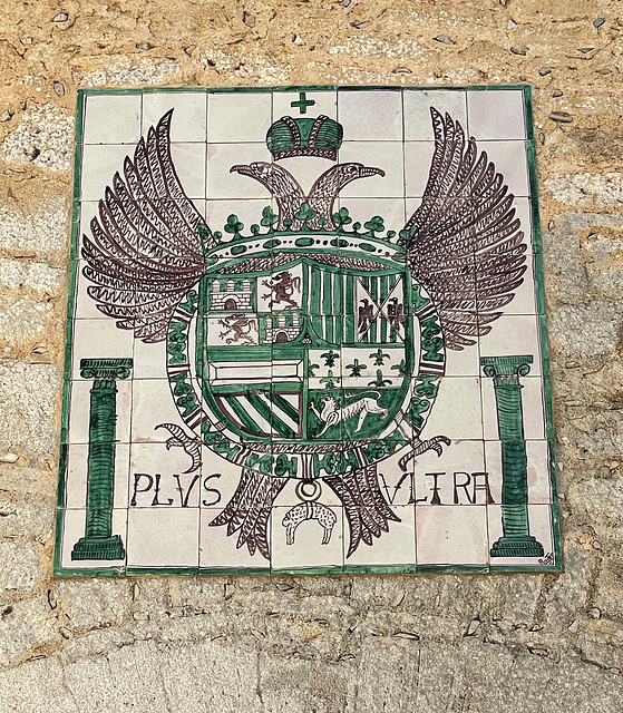 Spanish coat of arms azulejo panel, Alcúdia