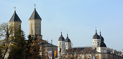 Romania, Iași, Monastery of the Holy Three Hierarchs (left) and Metropolitan Cathedral (right)