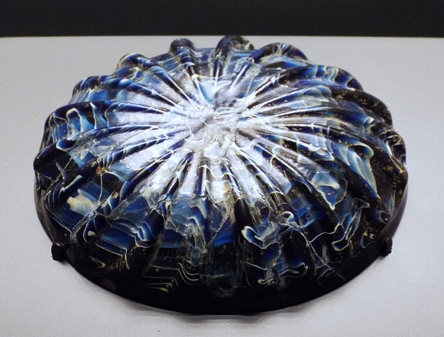 Glass Ribbed Bowl with Blue and White Markings in the Getty Villa, June 2016