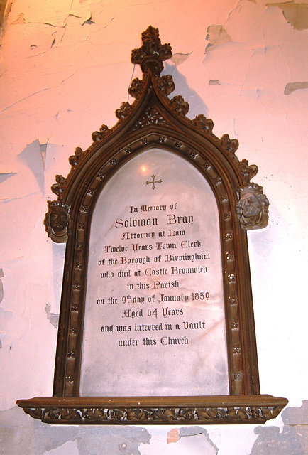 Memorial to Soloman Bray, St Margaret's Church, Ward End, Birmingham