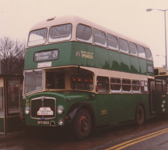 Ipswich 65 (DPV 65D) as 'The Christmas Special' - 17 Dec 1983 Ipswich 65 (DPV 65D) as 'The Christmas Special' - 17 Dec 1983