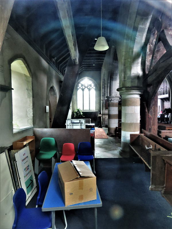 mountnessing church, essex (5)c13 arcades in the church, which I've always found locked. the big struts support the c15 timber belfry