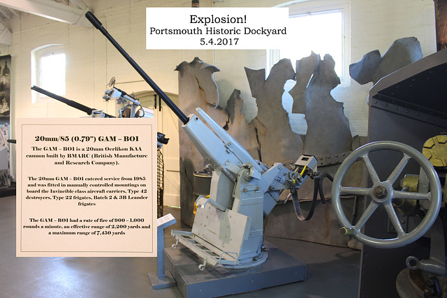 Explosion Portsmouth Historic Dockyard 20mm 85 GAM - BO1 Oerlikon 5 4 2017