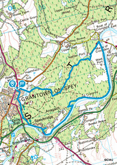 The 7.25 mile walking trail we took through the Aganach Woods and along the bank of the River Spey