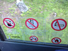 Safety Stickers in Cable Car on Snezka, Kralovehradecky kraj, Bohemia(CZ), 2015