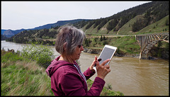 Linda at the Fraser River Bridge near Williams Lake, BC