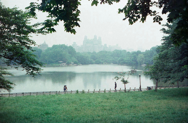 Looking across The Lake in Central Park towards the distinctive Beresford Building (Scan from June 1981)