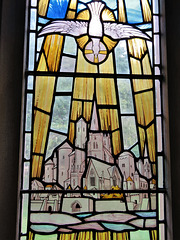 stock church, essex. c20 east window glass by reginald bell 1948-50