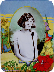 Woman's Photo on a Colorful Celluloid Plaque, ca. 1927