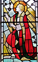 stock church, essex. c20 east window glass by reginald bell 1948-50