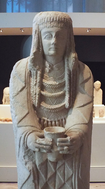 Detail of the Iberian Great Lady Offerant in the Archaeological Museum of Madrid, October 2022