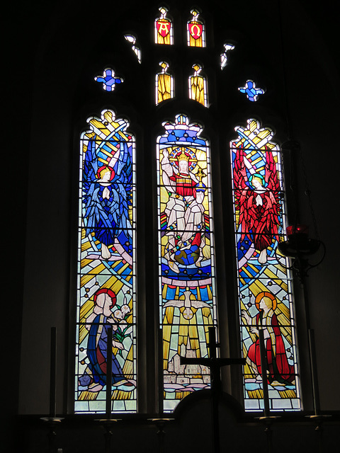 stock church, essex. c20 east window glass by reginald bell 1948-50
