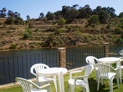 Countryside terrace over a dam.