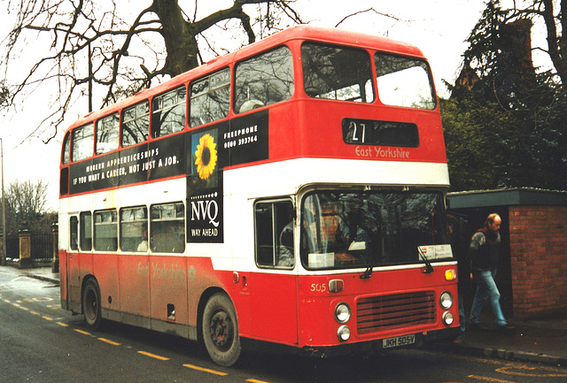 East Yorkshire 505 (JKH 505V) near York University – 7 Feb 1996 (301-18)