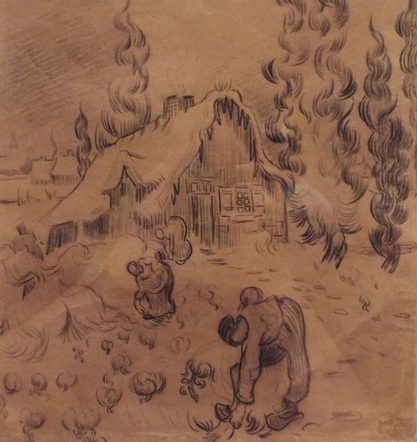 Detail of a Winter Landscape with Working Figures Drawing by Van Gogh in the Metropolitan Museum of Art, July 2023