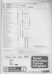 Blackpool-South Yorkshire services timetable from the National Travel (NBC) Limited Coach Guide - Winter 1973/1974