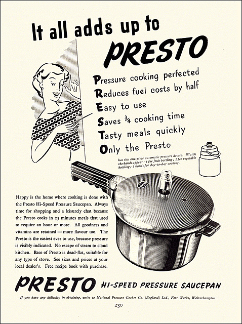 Presto Cookware Ad, 1950