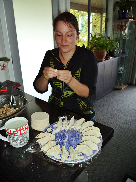 Jennifer making gyoza