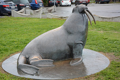 Norway, Sculpture of Walrus on Harstad Embankment