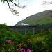 The Jacobite steam train (Hogwarts Express) passing over the Glenfinnan Viaduct.