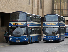 Delaine Buses 157 (AD64 DBL) and 162 (AD66 DBL) at Peterborough - 18 Feb 2019 (P1000385)