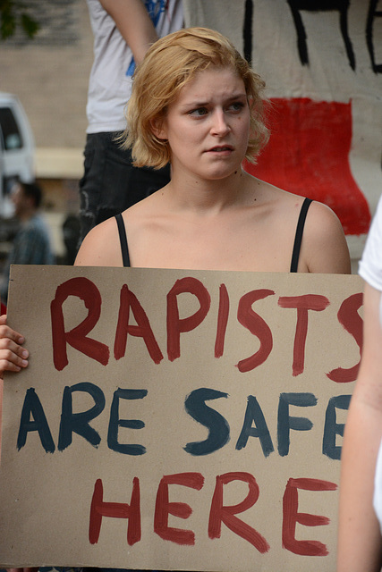 Demonstrators listened intently to other demonstrators