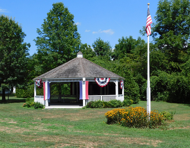 Gazebo and Flagpole in Old Bethpage Village, August 2022