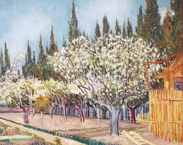 Detail of the Orchard Bordered by Cypresses by Van Gogh (Kroller-Muller Version) in the Metropolitan Museum of Art, July 2023