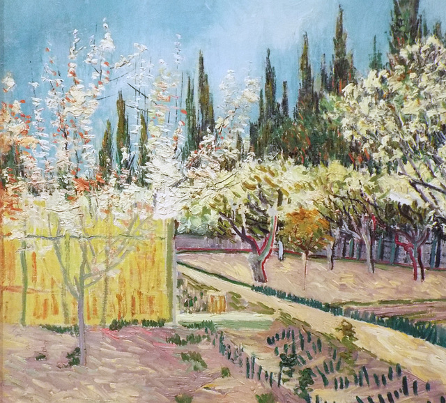 Detail of the Orchard Bordered by Cypresses by Van Gogh (Kroller-Muller Version) in the Metropolitan Museum of Art, July 2023