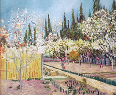 Detail of the Orchard Bordered by Cypresses by Van Gogh (Kroller-Muller Version) in the Metropolitan Museum of Art, July 2023